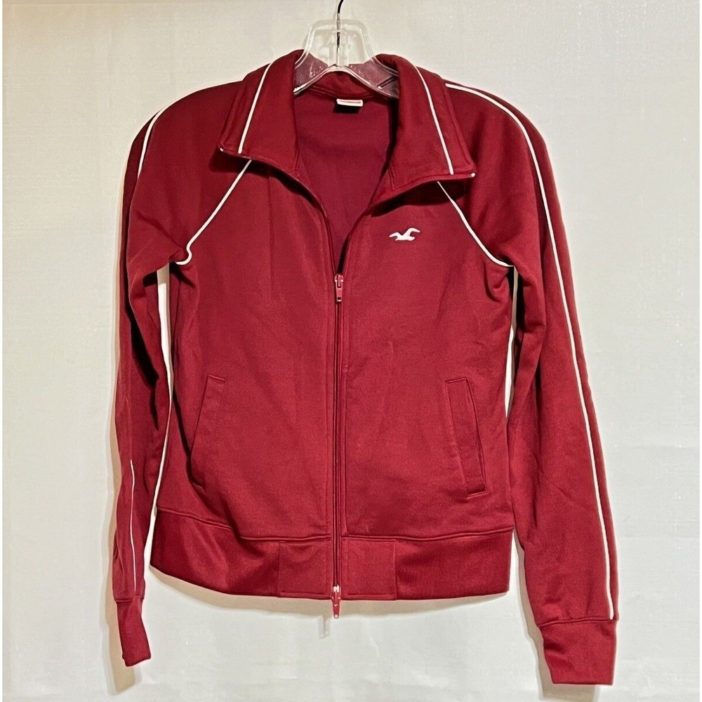 Hollister‎ Track Jacket Womens Small Burgundy White Piping Full Zip Sporty Y2K